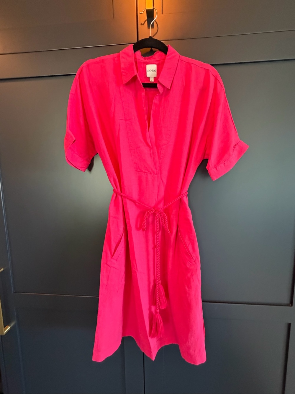 Coral Pink Tie-Waist Shirt Dress